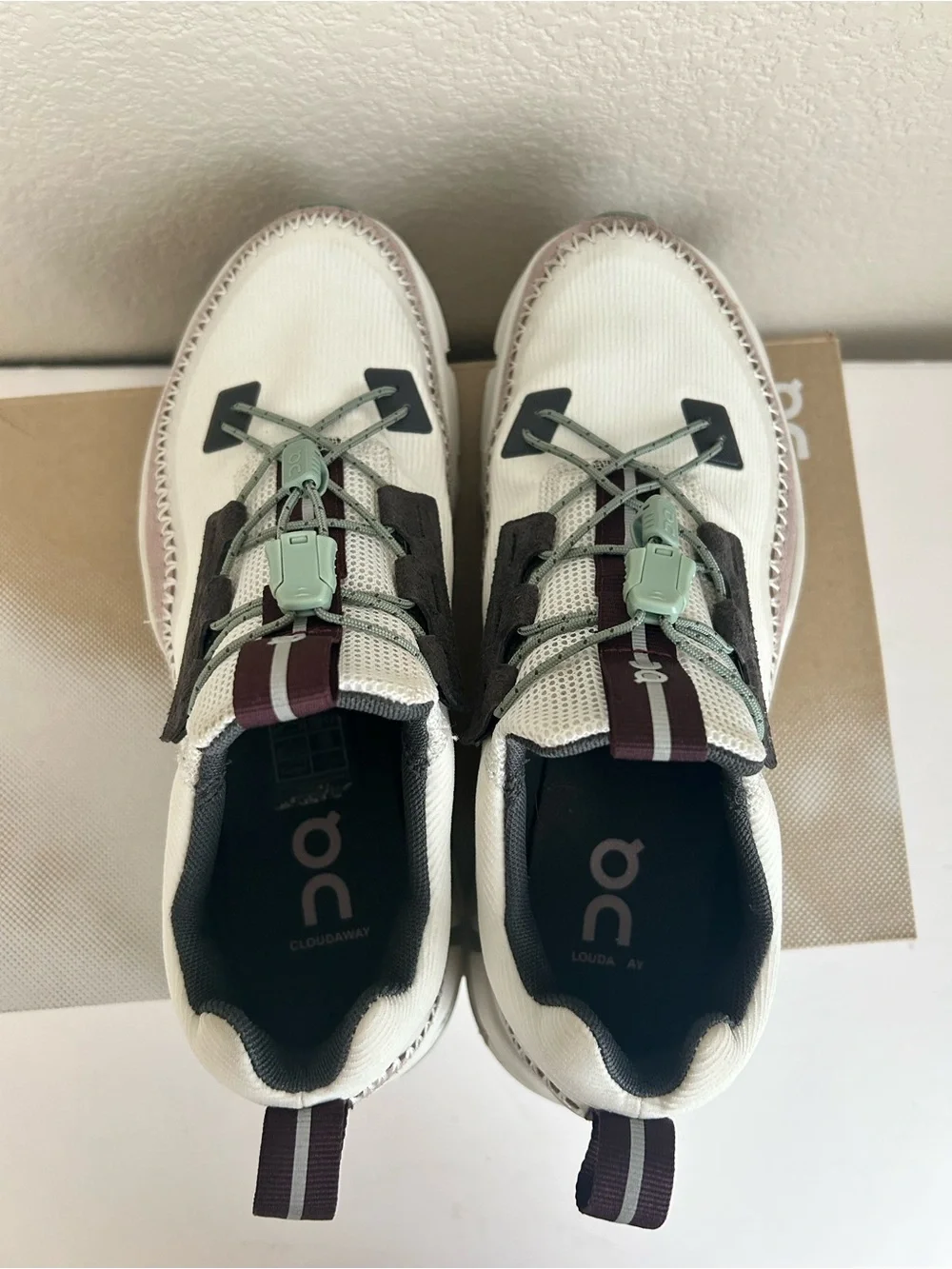 On Running women’s cloudaway Lace-Up Sneakers in White and Light Pink